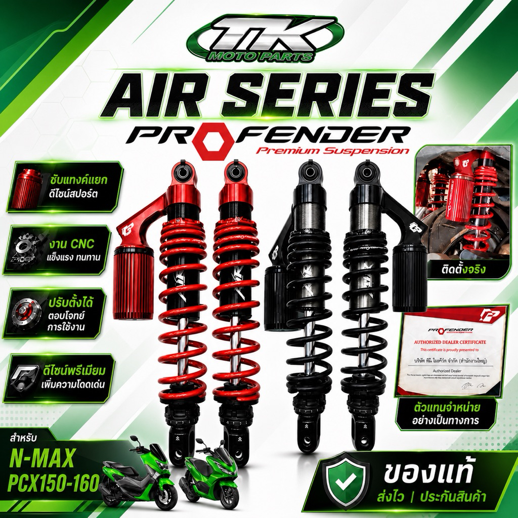 ฟรีค่าจัดส่ง >>> โช๊คProfender Air series  pcx150 pcx160 nmax2020-2023 ความสูง 320-365 mm.