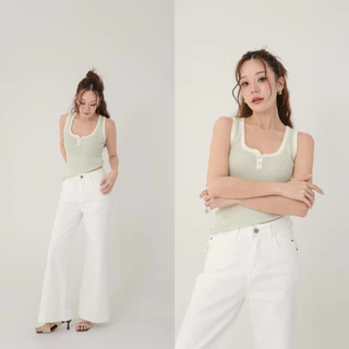 FLASHMARBLE - PEONY TANK TOP เสื้อกล้าม แต่งผ้าทูโทน สีพาสเทล