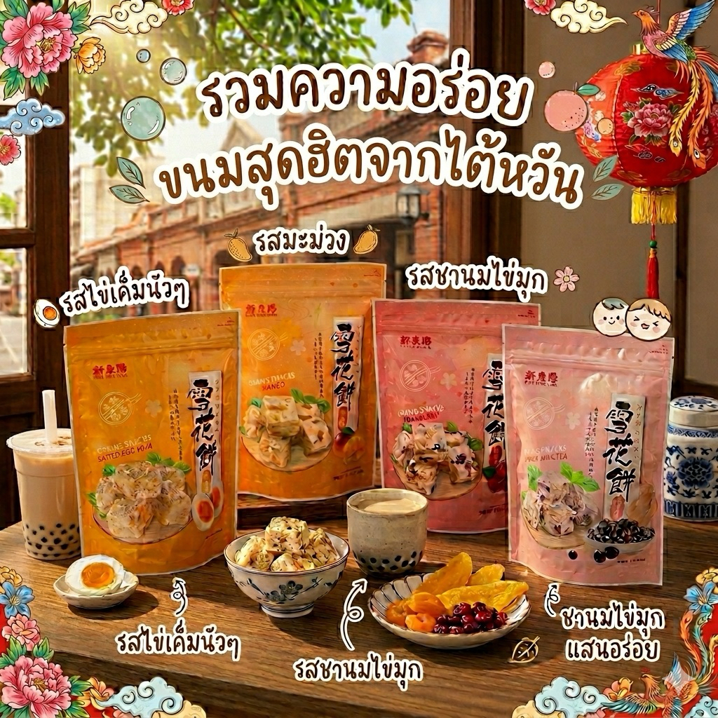 ตังเมกรอบผสมบิสกิต Hsin Tung Yang มีความหนึบหนับของนูกัตตังเมไต้หวัน ผสมกับความกรุบกรอบของบิสกิตและธ