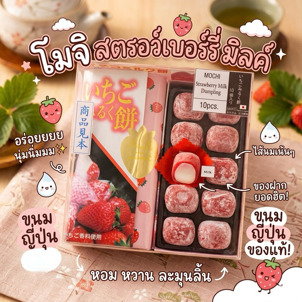 ‼️ร้านนี้ถูกที่สุด‼️"Ichigo Milk Mochi" โมจิรสสตรอว์เบอร์รีนมสดฮอกไกโด นุ่ม หนึบหนับ มีกลิ่นหอมสตรอว์เบอร์รี