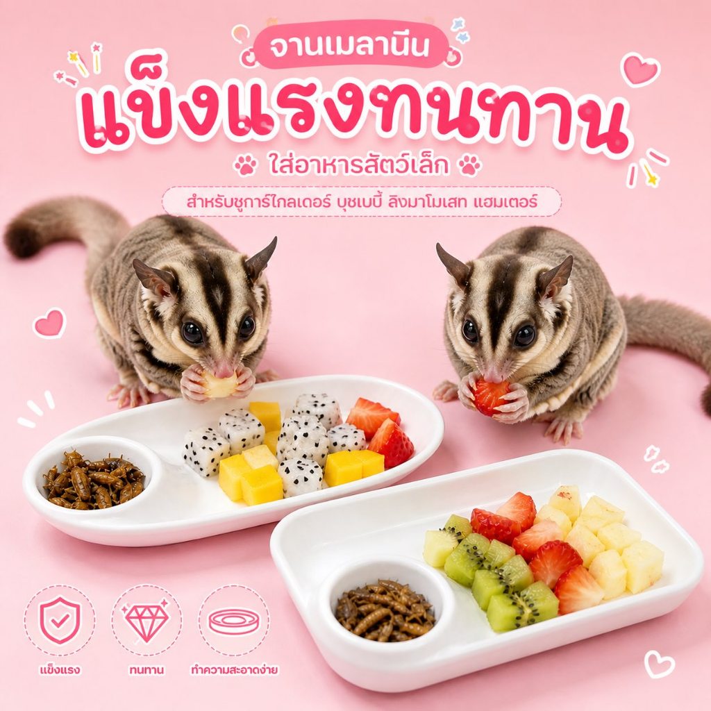 จานเมลานีนเนื้อดี ทนทาน ใส่ผลไม้ แมลงอาหารสำหรับสัตว์เล็ก ชูการ์ไกลเดอร์ ลิงมาโมเสธ เบบี้บุช แฮมเตอร์ สัตว์ขนาดเล็ก