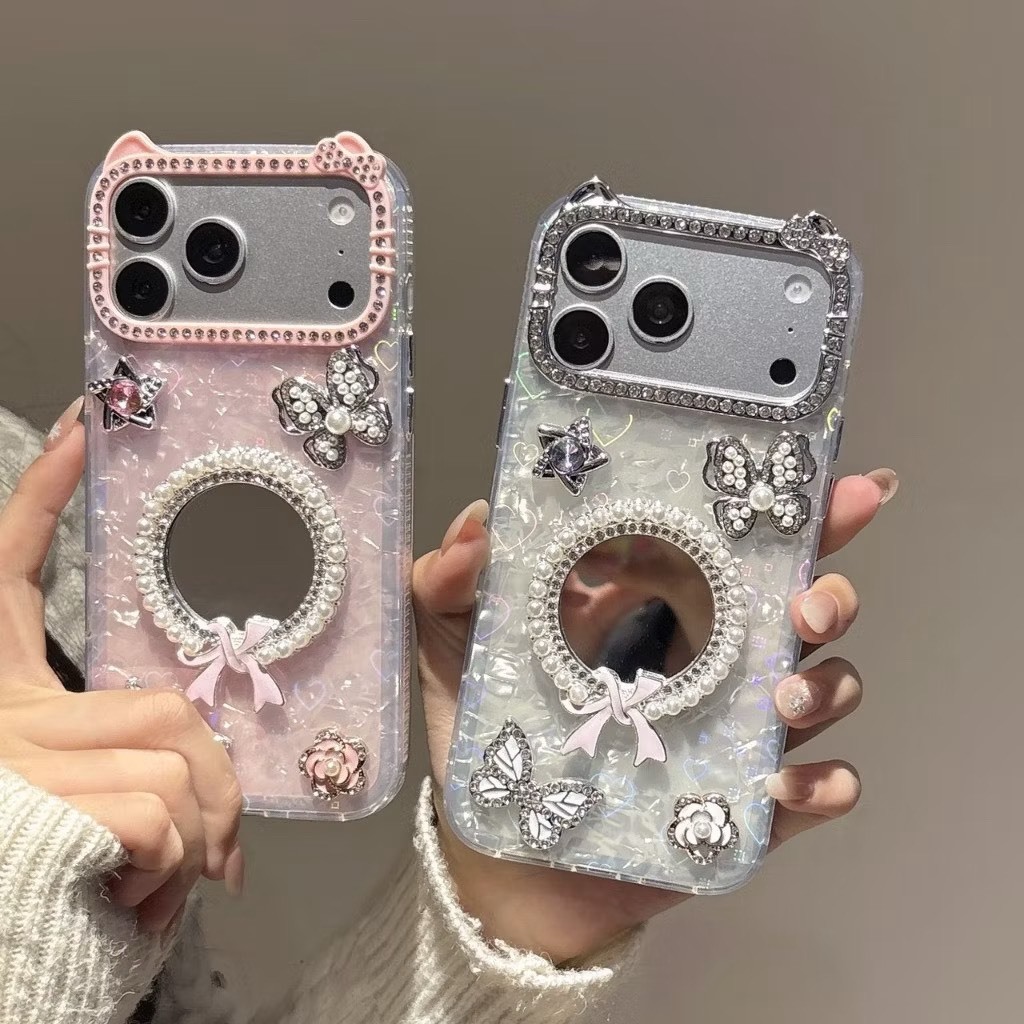 AD608 New case เคสเรซิ่นหินอ่อน งานกระจกลายพวงมาลัย ลายน่ารัก สำหรับI11-17PM กันกระแทกได้ สินค้าพร้อมจัดส่งจากไทย