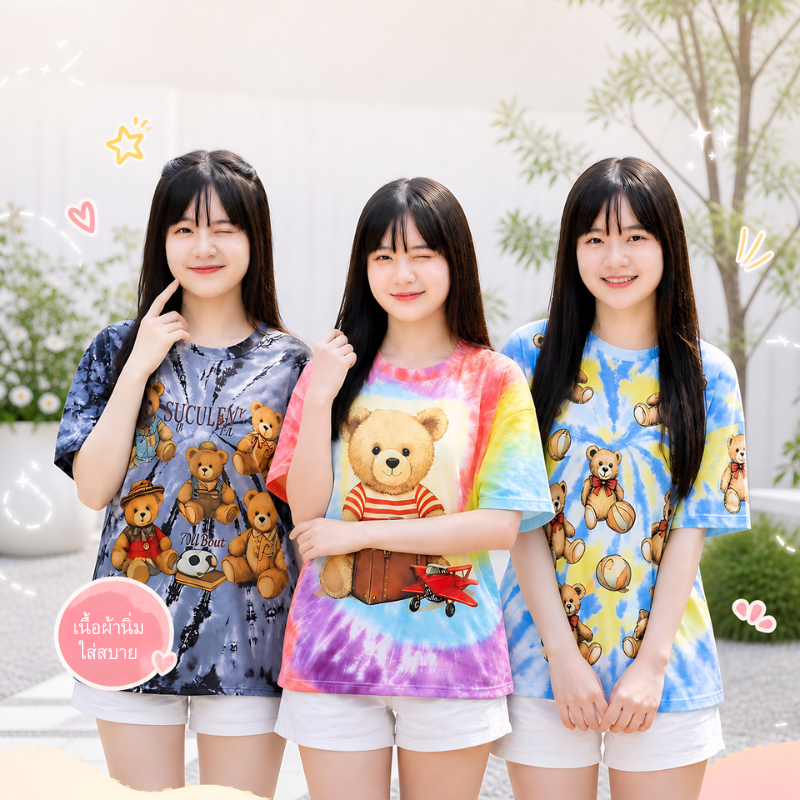 เสื้อยืด ลายมัดย้อม เสื้อคอกลม แขนสั้น พิมพ์ลายหมี ผ้าคอตตอนผสม เนื้อผ้านิ่ม ระบายอากาศได้ดี ใส่ได้ทุกโอกาส t3367#