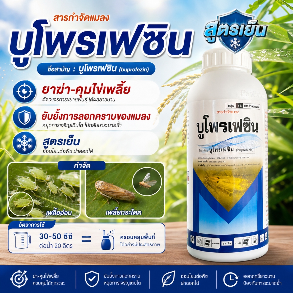บูโพรเฟซิน 40% ( น้ำ)( 1 ลิตร ) ยาคุมไข่ ยับยั้งการลอกคราบของเพลี้ย ตัวอ่อน เพลี้ยกระโดด