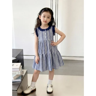 Hania kids ชุดเดรสลายสก็อตน่ารักๆตกแต่งลูกไม้ สไตล์เกาหลี พร้อมส่งในไทย - K6125998