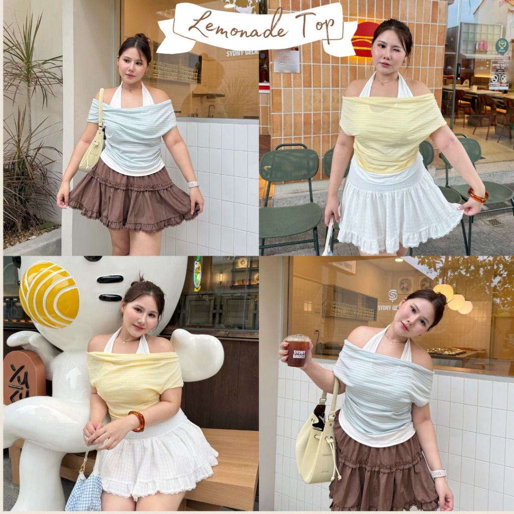 Lemonade Top — เสื้อคล้องคอ ปาดไหล่ 2 in 1 ใส่ตัวเดียวจบ! (T0222) - Merrychubbyhouse