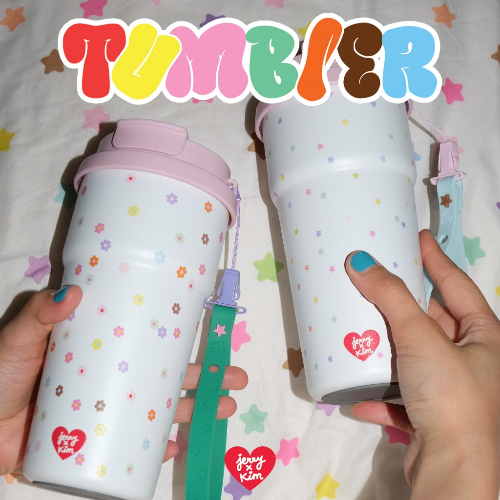 TUMBLER 16oz🥛 Jerryxkimdotstick แก้วสแตนเลสสองชั้นพร้อม Jelly strap แจ้งสีที่ต้องการทางแชทเท่านั้น⭐️