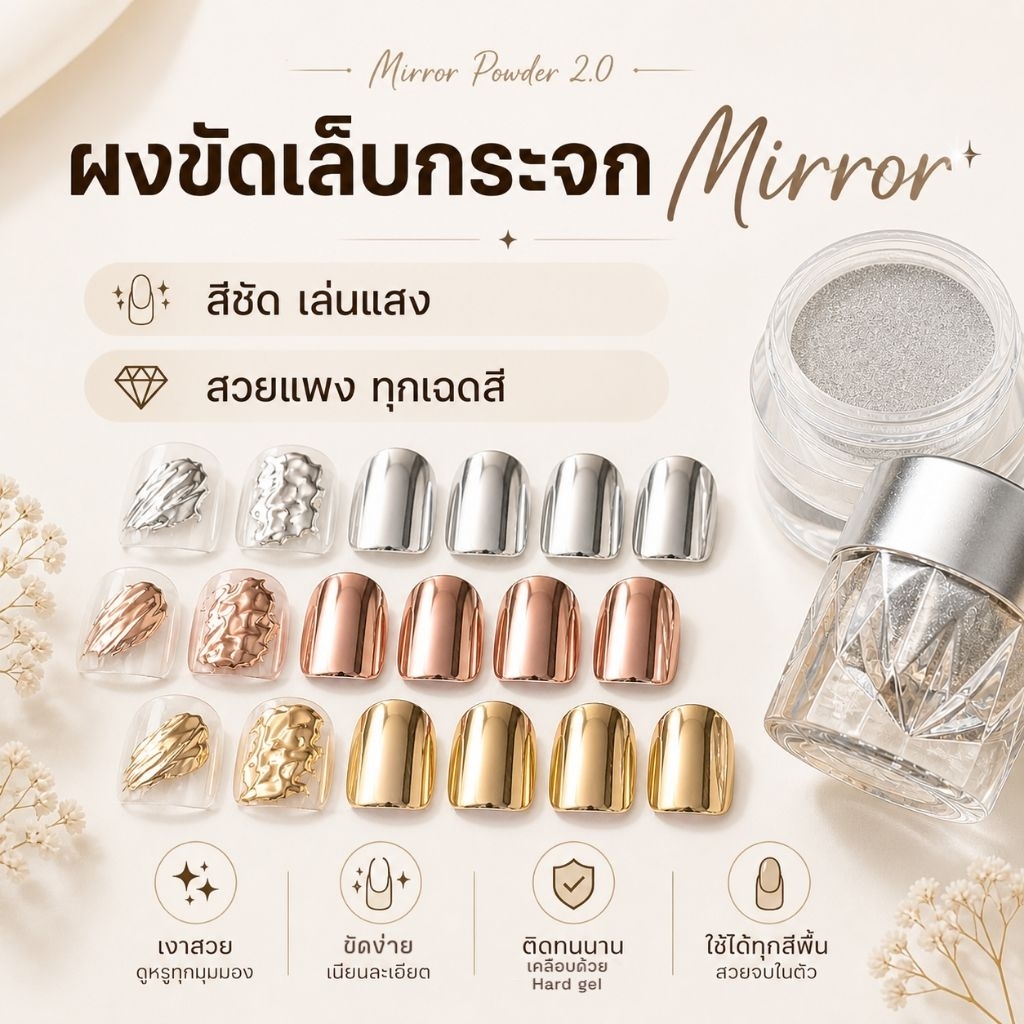 จัดส่งทันที ♡ รุ่นใหม่ Magic Mirror powder ผงขัดเล็บกระจก เงาพิเศษ