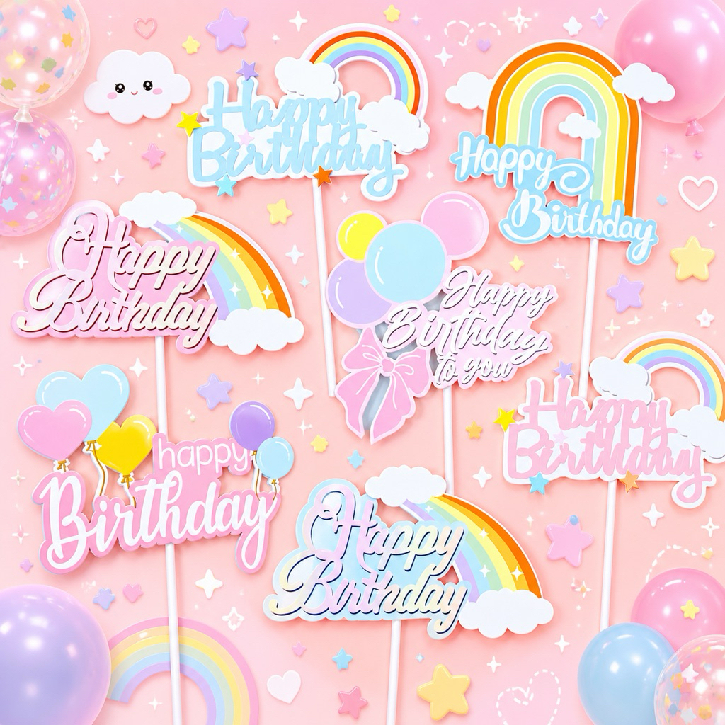 แพ็ค 10 ชิ้น ป้ายปักเค้ก ธงปักเค้ก ป้าย HBD น่ารักสุดๆ