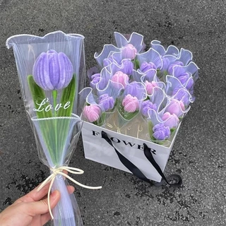 JoyTrayช่อดอกทิวลิปกำมะหยี่ ช่อกุหลาบ DIY น่ารัก งานถักพรีเมียม ทานตะวัน ของขวัญ วันเกิด วันวาเลนไทน์ หรือโอกาสสำคัญต่าง