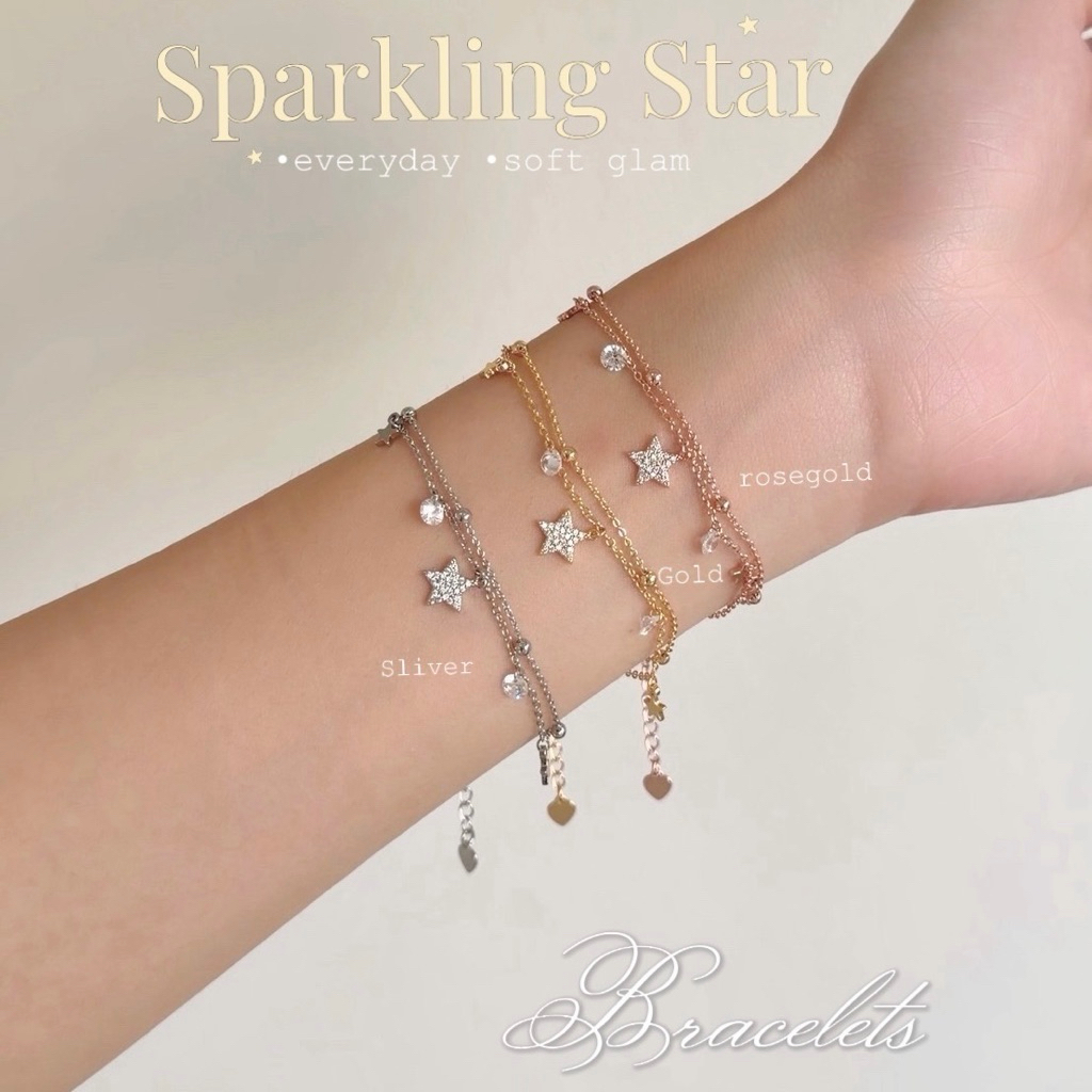 Socrush.bkk | SPARKLING STAR bracelet | SB-081 |สร้อยข้อมือ ดาว กำไล เพชร จี้ดาว จี้เพชร สองเลเยอร์