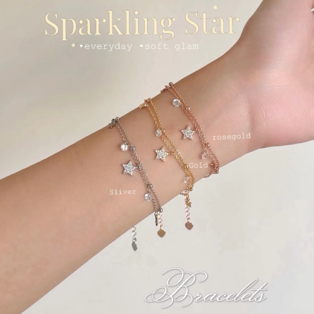 Socrush.bkk | SPARKLING STAR bracelet | SB-081 |สร้อยข้อมือ ดาว กำไล เพชร จี้ดาว จี้เพชร สองเลเยอร์