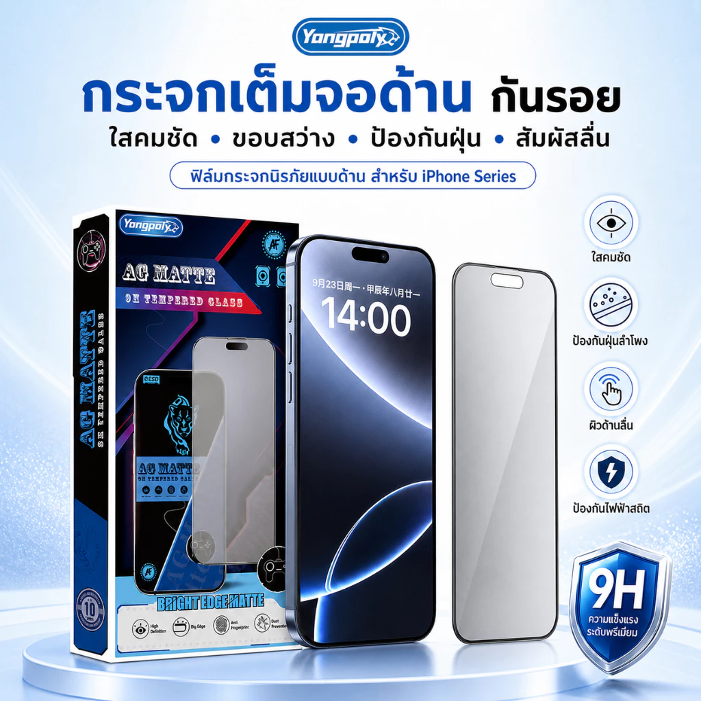 ฟิล์มกระจกเต็มจอด้าน ESD กันไฟฟ้าสถิตย์ กันนิ้วมือ สำหรับ iphone 17PROMAX 16PRO 14PROMAX 13PRO 12 XR 11 11PROMAX XMAX 13 thumbnail 3