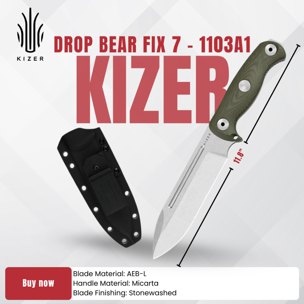มีดพก Kizer Drop Bear Fix 7|AEB-L|Micarta|1103A1
