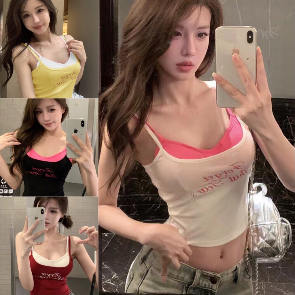 เสื้อสายคู่ 2 ชิ้น เสื้อผู้หญิงดีเทลแต่ง 2 ชั้น ด้านในมีฟองน้ำในตัว สวย ดูเซ็กซี่ ราคาโรงงานพร้อมส่ง
