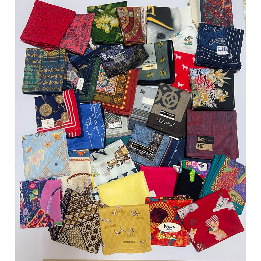 Japan vintage handkerchief size 40 - 48 cm ผ้าเช็ดหน้าวินเทจนำเข้าญี่ปุ่น