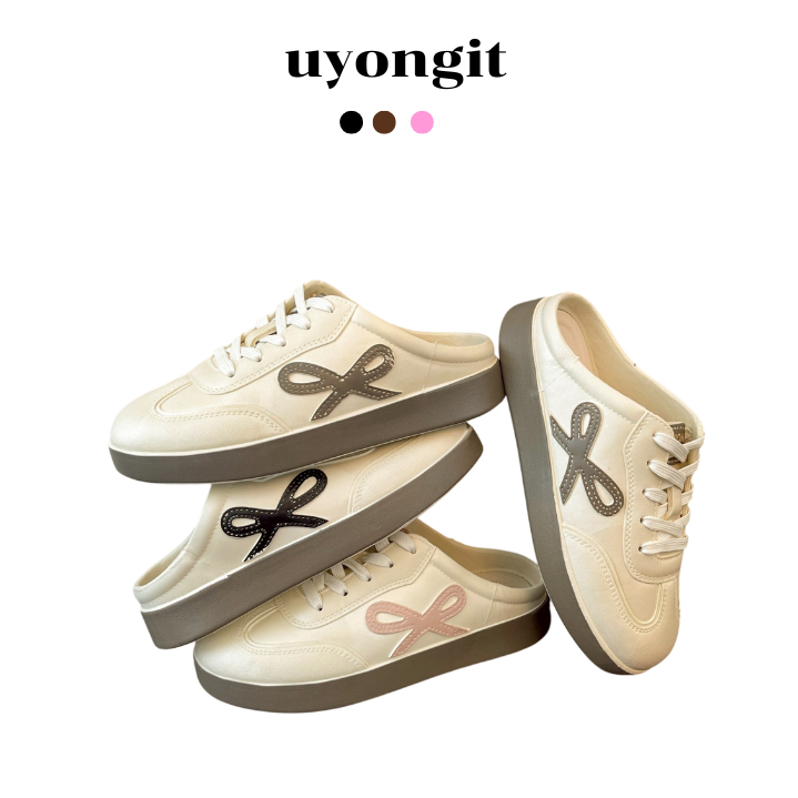 uyongit รองเท้าผ้าใบเปิดส้น ดีไซน์สปอร์ตเกิร์ล ลายโบว์ ความน่ารักที่มาพร้อมความนุ่ม พร้อมส่งในไทย มีส่งด่วน S- 254
