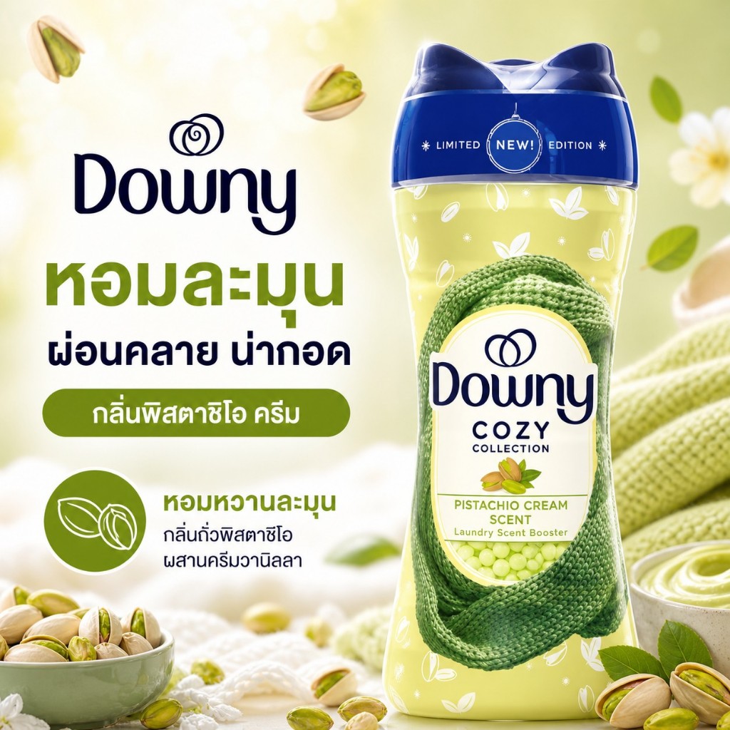 Downy Scent Booster Beads กลิ่น Pistachio Cream เม็ดน้ำหอมซักผ้า หอมนุ่มละมุนยาวนาน 12 สัปดาห์