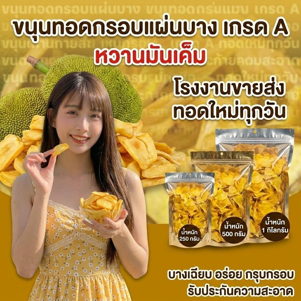 ขนุนทอดกรอบ แผ่นบาง เกรด A หวานมันเค็ม ทอดใหม่ทุกวัน สะอาด กรุบกรอบ (ขนาด 250g/500g/1kg)