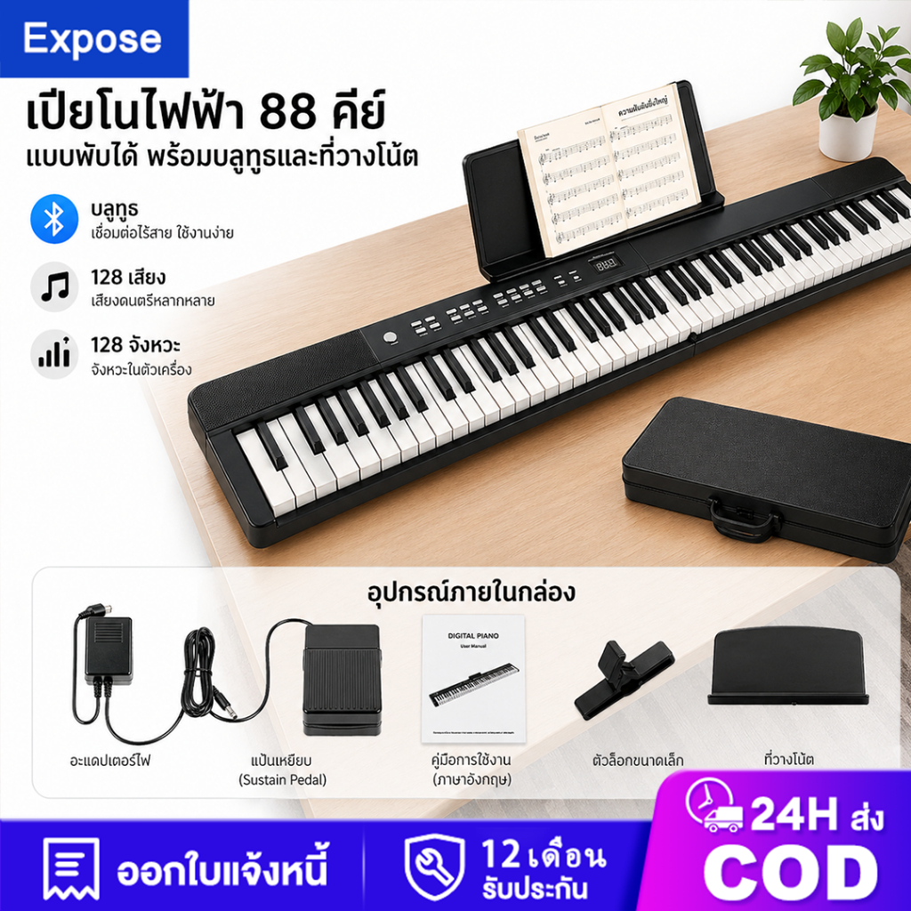 คีย์บอร์ดไฟฟ้า 88 คีย์ piano Keyboard คีย์บอร์ด 88 เปียโนไม้ Bluetooth เปียโนไฟฟ้า การสอนเล่นตาม