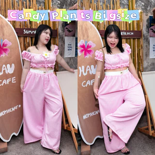 กางเกงรุ่น Candy กระดุมดอกไม้ กางเกงขายาวลายริ้วไซส์ใหญ่ By Minny Plus+