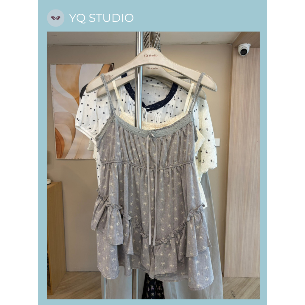 C24 YQ Korean Shop Garden Muse เสื้อสายเดี่ยวลายดอกระบาย ป้ายYQ