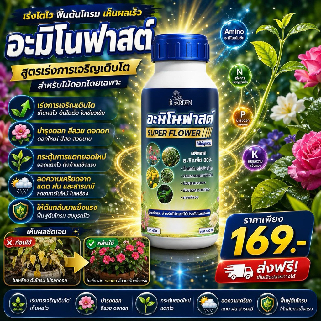 อะมิโนฟาสต์ ตัวช่วยฟื้นต้น เร่งโต อะมิโนกุหลาบ เห็นผลไวทันใจคนรักไม้ดอกไม้ประดับ 500ซีซี