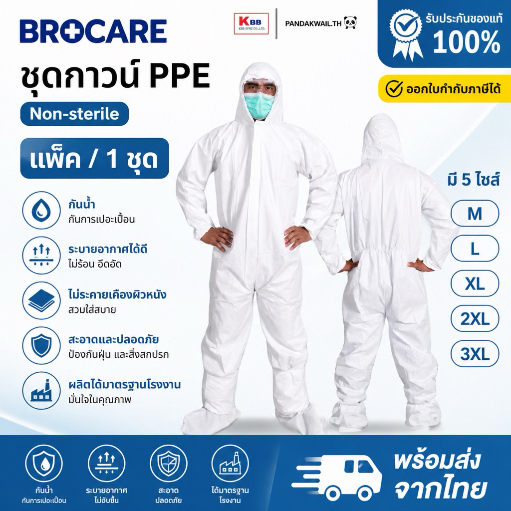ชุดPPE ชุดป้องกันเชื้อโรค 65 แกรมคุณภาพดี หนาทนทานป้องกันเชื้อโรคได้ดี พร้อมส่ง