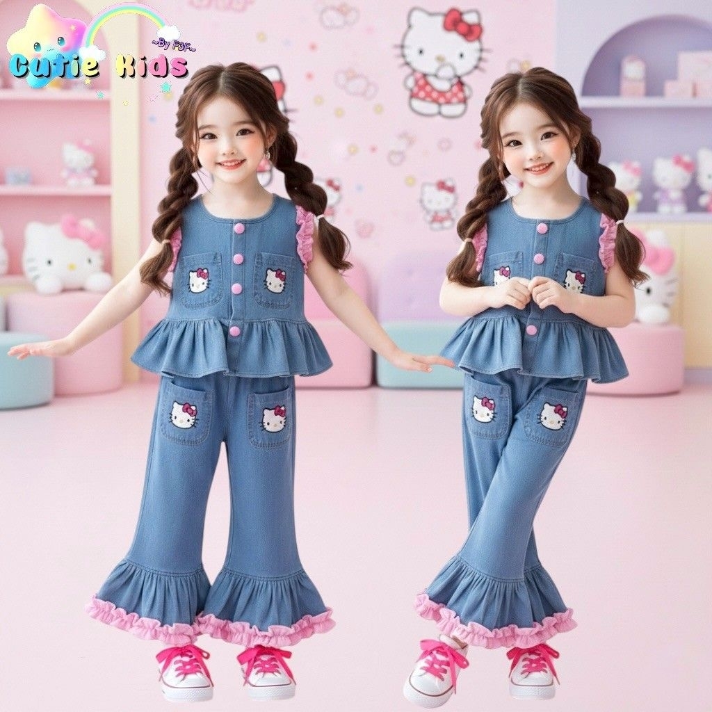 CT251🎀✨️ชุดเซทยีนส์คิตตี้🎀 คอลเลคชั่นใหม่ล่าสุดดีไซส์คุณหนูคุณใจดูแพงติดแกรม แพทเทิรน์ทรงสวยใส่เข้าเซท