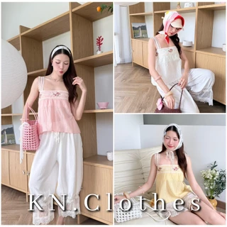 Minah cami : เสื้อกล้ามขอบลูกไม้ แต่งคาดลูกไม้หน้าอก เนื้อผ้าเบาใส่สบาย ฟรีไซส์ KN.Clothes