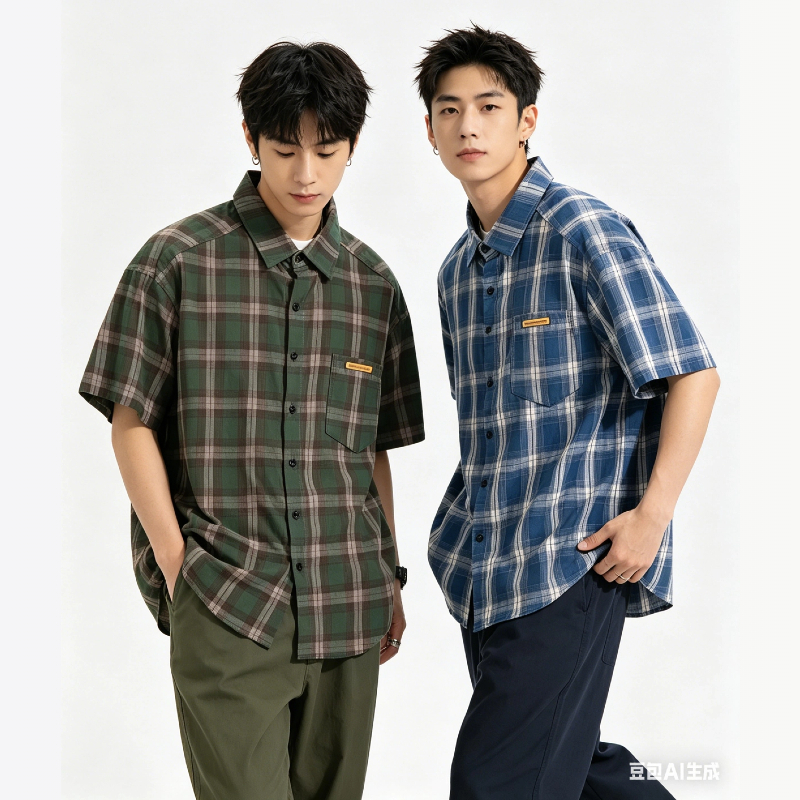 ✨Z.YO✨เสื้อเชิ้ตแขนสั้นลําลอง เหมาะสำหรับทำงานและสวมใส่ทุ เสื้อเบลาส์แขนสั้น ลายสก๊อต แฟชั่นฤดูร้อน ใส่ได้ทั้งชายและหญิง