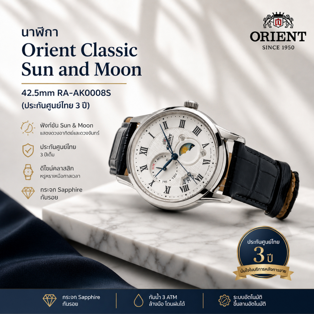 นาฬิกา Orient Classic Sun and Moon 42.5mm RA-AK0008S (ประกันศูนย์ไทย)