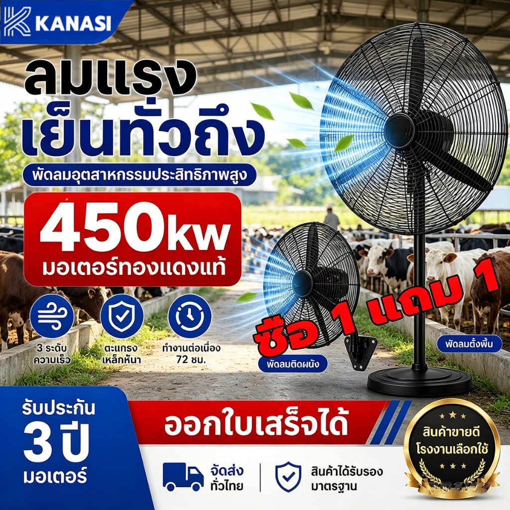 พัดลมอุตสาหกรรม 35นิ้ว พัดลมตั้งพื้น พัดลมผนัง ขนาดใหญ่ กำลังลมแรง ปรับสปีดได้ ประหยัดไฟ ใช้ในร้านอาหาร โรงงาน