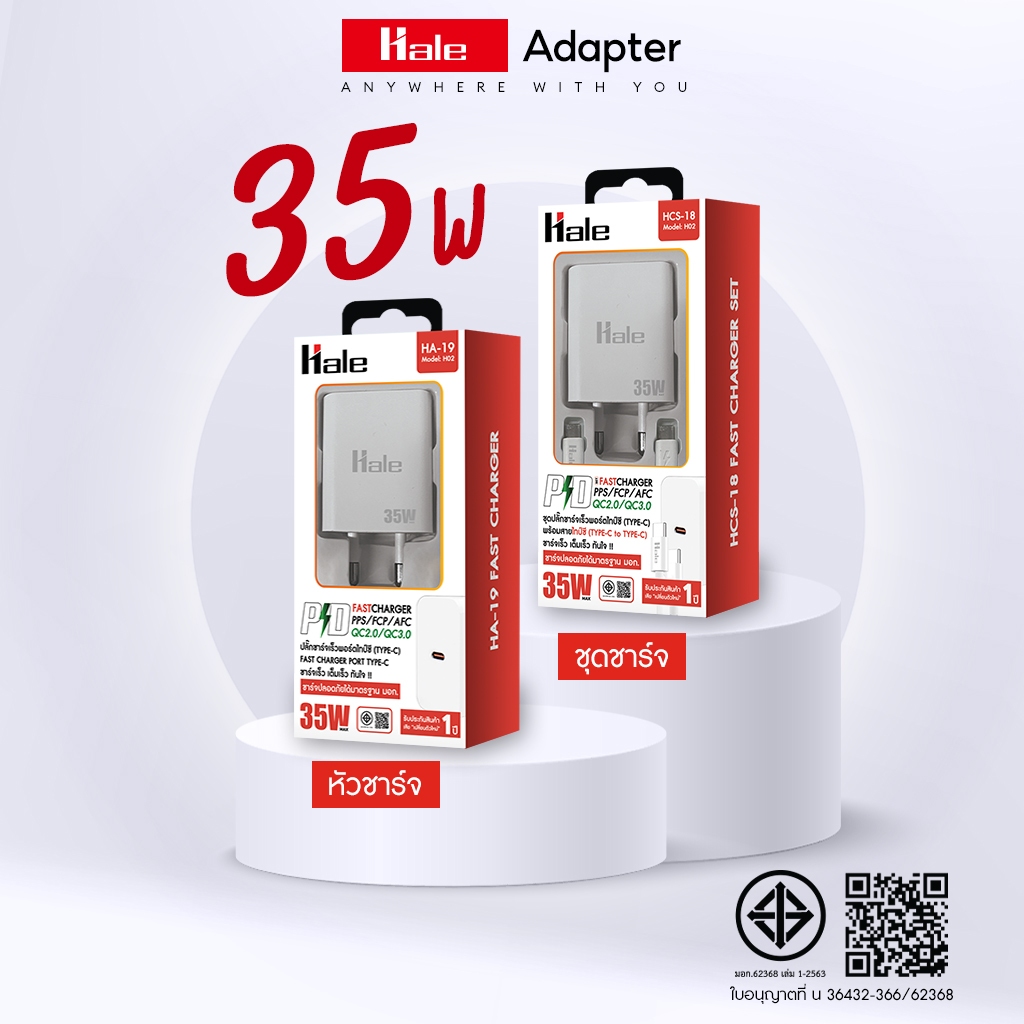 (มี มอก.) Hale 35W Fast Charge ปลั๊กชาร์จเร็ว for iphone 16 15 Type-C to Type-C For samsung oppo xiaomHCS-18