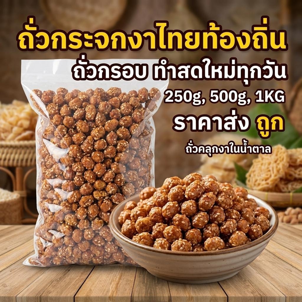 [ขายส่ง!] ถั่วลิสงเคลือบงา ถั่วกรอบแก้ว ราคาถูกมาก กรอบอร่อย เคี้ยวเพลิน (250g/500g/1kg)