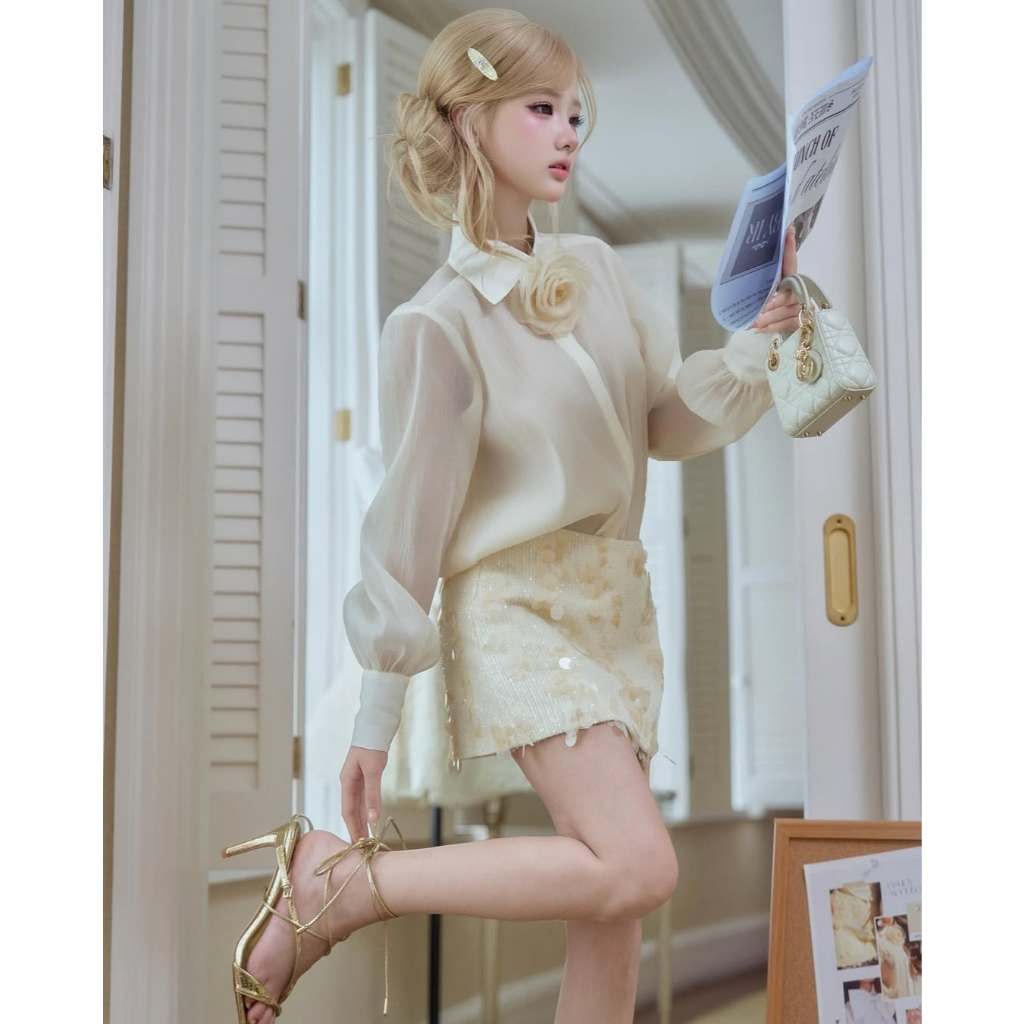 Noemie ชุดเซ็ททำงานเลขาคิม (เสื้อและกระโปรง) ชุดเวียดนามพร้อมส่งจากไทย🇻🇳🇹🇭