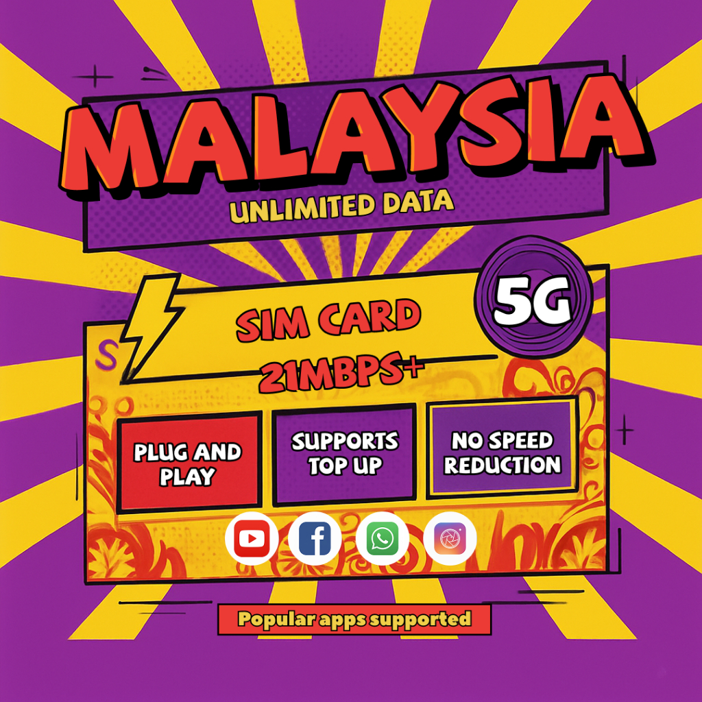ซิมมาเลเซีย 4G/5G เน็ตไม่อั้น เน็ตความเร็วสูงวันละ 1GB/2GB/3GB ครบแล้ว 128Kbps ใช้ได้ 1-7 วัน