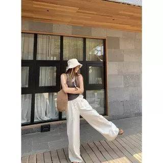 Beryl 🌻กางเกงขายาวใส่สบายๆ กางเกงสายฝอผู้หญิง สีพื้น สไตล์ลำลองหลวมๆ ย้อนยุค สไตล์ขี้เกียจเกาหลี