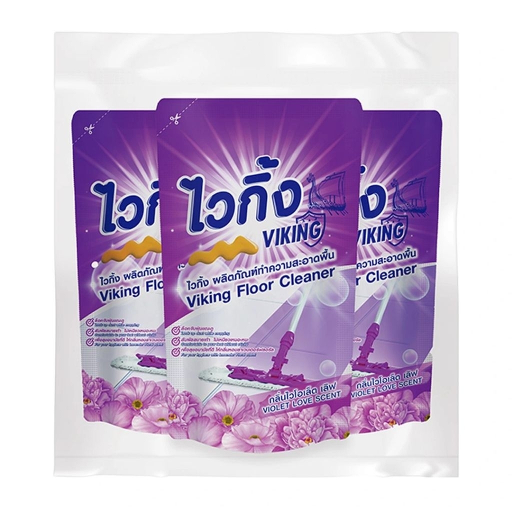 ไวกิ้ง น้ำยาถูพื้น 750 มล. x 3 ขวด (สีชมพู / สีม่วง) พื้นหอม สะอาด คุ้มสุด