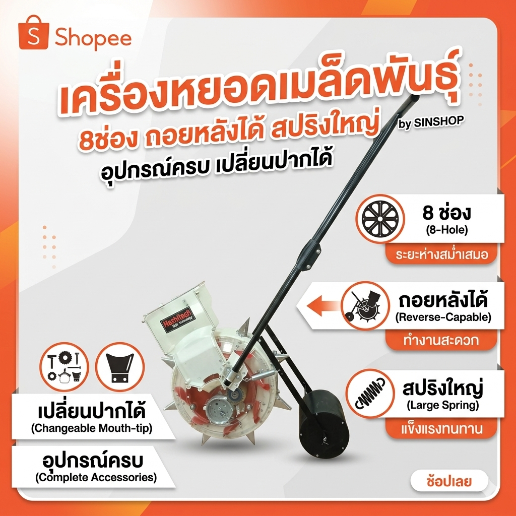 เครื่องหยอดเมล็ดพันธุ์ 8ช่อง ถอยหลังได้ สปริงใหญ่  อุปกรณ์ครบ เปลี่ยนปากได้ by SINSHOP