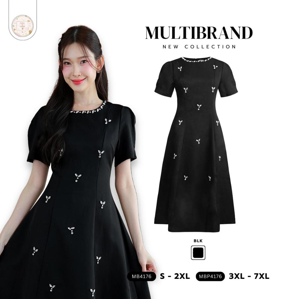 Fairyangelstore - เดรสยาวแขนตุ๊กตาคอกลมแต่งลูกปัด (MB4176)
