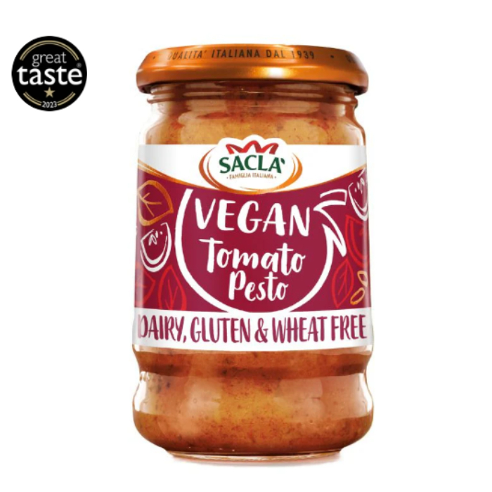 ซอสเพสโต้ซอสมะเขือเทศ สูตรวีแกน Vegan Tomato Pesto 190g Sacla brand