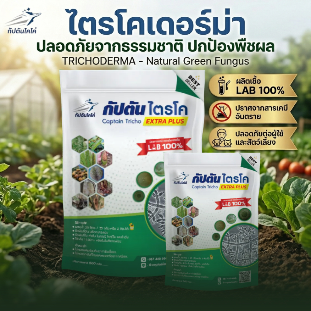 กัปตัน ไตรโคเดอร์ม่า สูตรเข้มข้น เชื้อ 2 เท่า แบบผง ปลอดภัย 100 % ใช้กับพืชได้ทุกชนิด ไม่มีสารเคมี ไม่มีสารตกค้าง