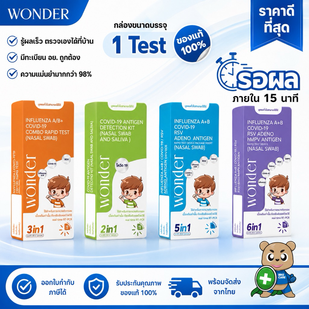 wonderชุดตรวจโควิด  ชุดตรวจไข้หวัดใหญ่ ATK พร้อมส่ง🔥ของแท้ 100%  รุ่นยอดฮิต
