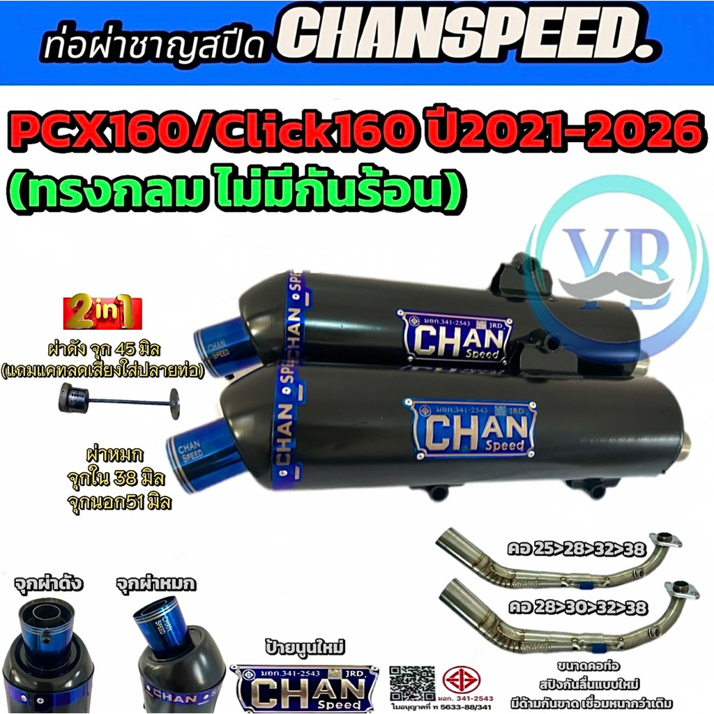 ท่อชาญสปีดPCX160/Click160ปี2021-2026(ทรงกลม ไม่มีหูกันร้อน)