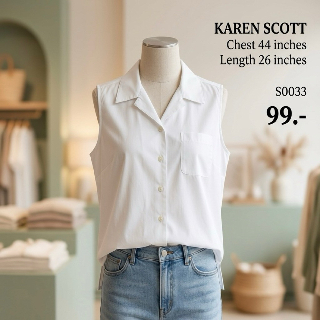 ✨ เสื้อเชิ้ตแขนกุดสีขาวละมุน ดีไซน์เรียบหรู Minimal Style 🤍 จากแบรนด์ KAREN SCOTT ✨รหัส S0033