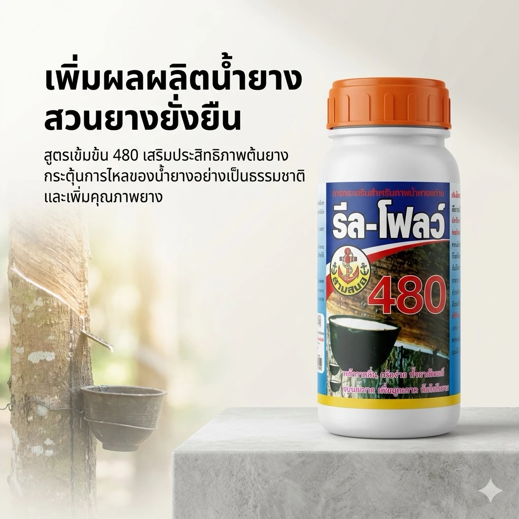 รีล-โฟลว์ 480 รักษาหน้ายาง หน้ายางนิ่ม กรีดง่าย น้ำยางไหลดีเพิ่มน้ำยางคุณภาพขนาด 500 ซีซี