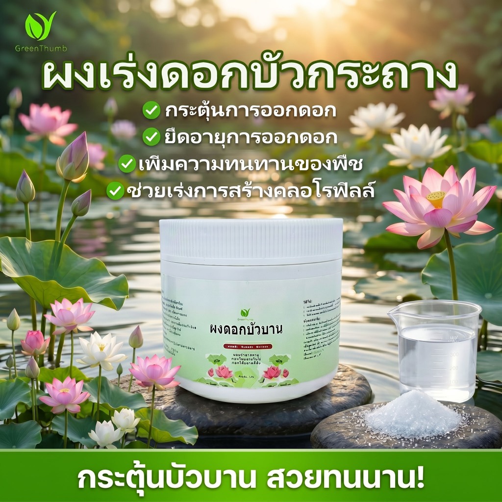 【GreenThumb】ปุ๋ยบัวเร่งดอก 250 กรัม สำหรับพืชน้ำ เร่งดอก เพิ่มจำนวนดอก ยืดระยะเวลาออกดอก ใช้ได้กับบัวหลวง บัวสาย