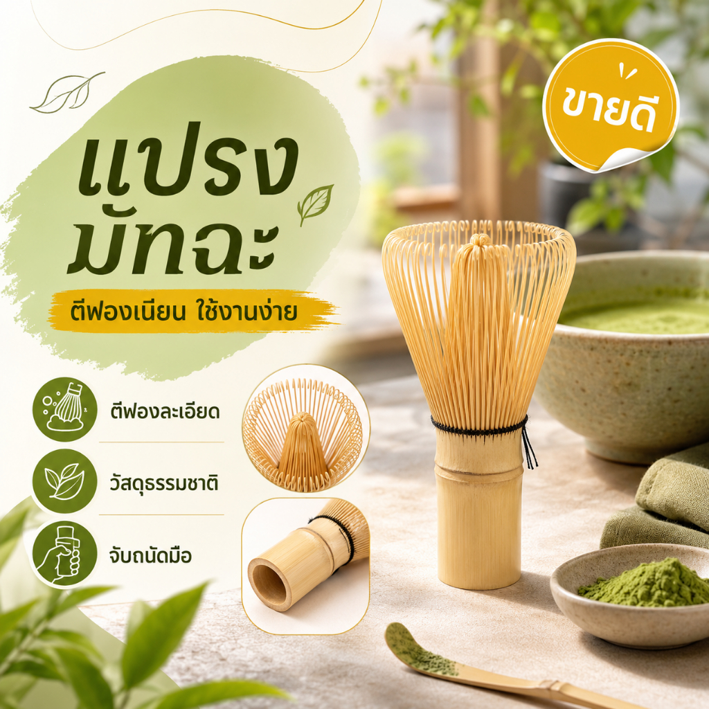 แปรงมัทฉะ ไผ่เหลือง แปรงชงชาแบบไม้ไผ่ สำหรับคนชาเขียวและมัทฉะ