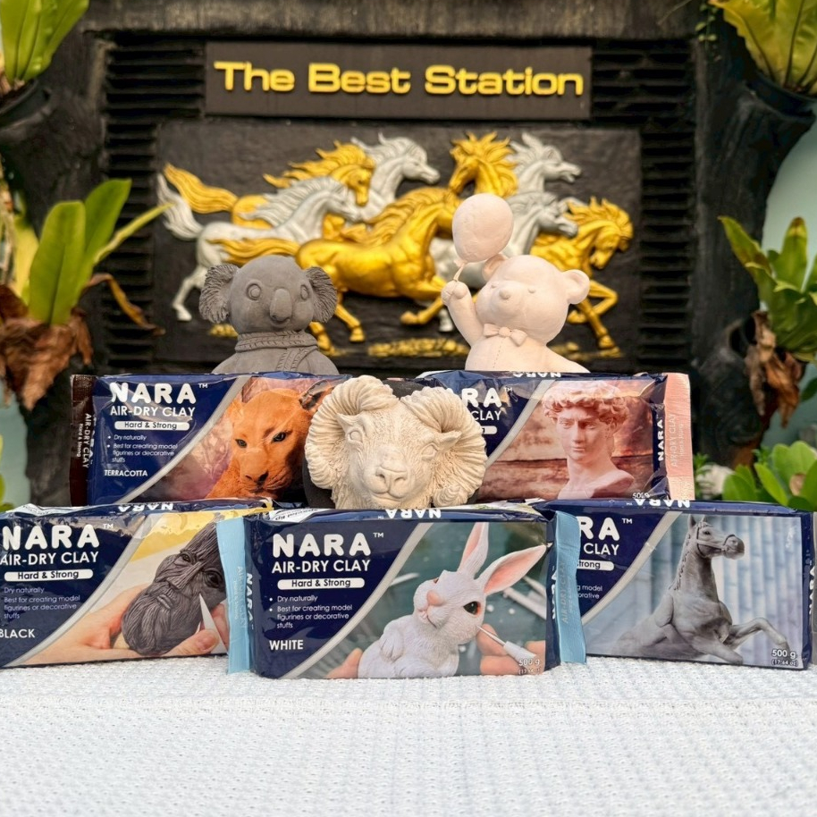 เดอะเบสท์สเตชั่น ดินเยื่อกระดาษ นารา (เลือกสี) แห้งได้ไม่ต้องอบ Nara Air-Dry Clay 500g